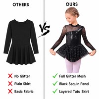 Robe de patinage artistique à manches longues en maille pour filles, justaucorps scintillant à sequins avec jupe, tenue de danse de ballet, costume de scène