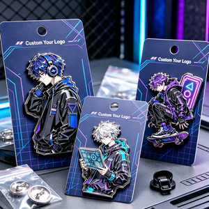 Pins en émail dur personnalisés, style moderne Cyber Street Anime Boy, badges de revers en métal nickel noir pour casque et skater - Product Image 2
