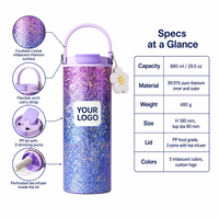 Gobelet isotherme en titane pur de 880 ml avec couvercle à paille, infuseur à thé et bouchon à vis, pour boissons froides et chaudes, café glacé, voiture, voyage, extérieur