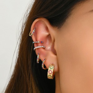 Fashion <b>Cuff</b> <b>Earrings</b> Geometric Design Colorful Zircon Inlay Party Wear Stainless Steel <b>Ear</b> Clips - Product Image 1