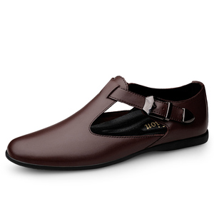 Sandales pour hommes en cuir de vachette véritable, style Oxford Derby, formelles et professionnelles, ajourées et respirantes, à bout ouvert, pour l'extérieur et l'été - Product Image 2