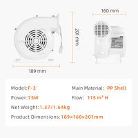 Souffleur électrique mini gonflable 63W/75W/180W avec boîtier en plastique pour danseurs d'air publicitaires et présentoirs événementiels