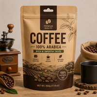 Bolsa de Fondo Plano Personalizada de Papel Kraft Compostable para Granos de Café con Cierre Reutilizable para Café Tostado