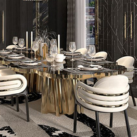 Table à manger ovale de luxe italienne avec plateau en marbre, ensemble de table à manger en bois 8 places, table à manger haut de gamme pour villa sur mesure