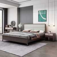 Cadre de lit plateforme en bois avec tête de lit rembourrée, lit en noyer avec dossier rembourré et lattes, mobilier de chambre minimaliste