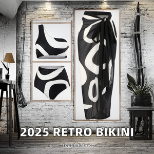 ชุดว่ายน้ำสามชิ้นสไตล์เรโทรปี 2025 แบบแยกชิ้น ชุดคลุมไหล่เดียว ผ้าชีฟอง กระโปรงชายหาดเอวสูง สไตล์สุดฮอต เซ็กซี่ ชุดว่ายน้ำลายพิมพ์ - Product Image 2