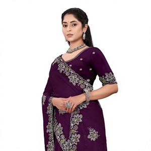 Vexotrend Indian CustomizationDesigner Women's Satin Chiffon <b>Saree</b> Embroidery Swarovski Patola Design Traditional Style Wedding - Product Image 1