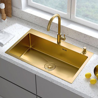 Support personnalisé Smart Golden Luxury Évier de cuisine moderne fait main en nid d'abeille en acier inoxydable 304 avec cascade nano