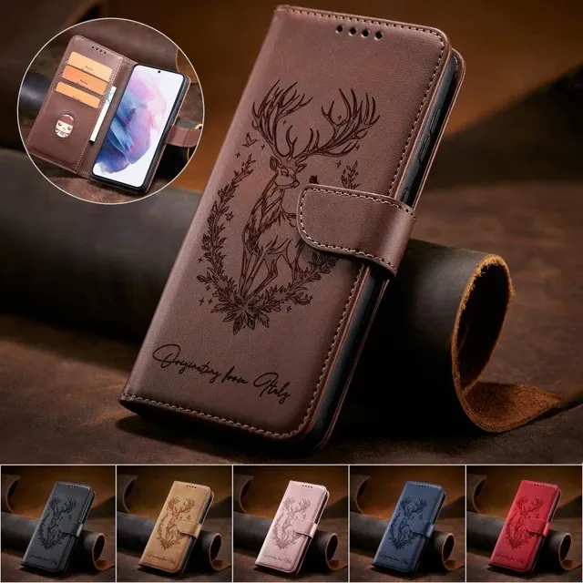 3D Lucky Deer Leather Wallet Phone Case for iPhone 17 Air 16E 16 Pro Max 15 Plus Buckle Cards Holder Cover Etui for iPhone 18