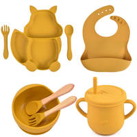 Ensemble de repas pour bébé en silicone OEM ODM, forme d'écureuil, assiette, bol, bavoir, tasse, cuillère, vaisselle réutilisable pour enfant, ensemble cadeau