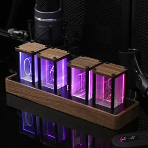 Time ClocTeck Nixie Tube Clock Wooden Digital Clock For Bedroom Support Wi-Fi Time Calibration Alarm 12/24h Display