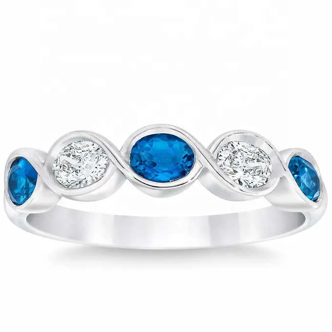 Firstmadam London Blue Topaz and Diamond 14kt White Gold Ring Wholesale Price