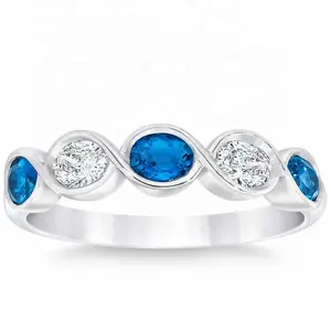 Firstmadam London Blue Topaz and Diamond 14kt White Gold Ring Wholesale Price