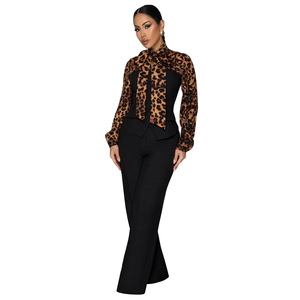 Popolare Completo da Donna in Stile Europeo <span class=keywords><strong>e</strong></span> Americano con Stampa Leopardata <span class=keywords><strong>e</strong></span> Patchwork, Slim-fit Sofisticato per <span class=keywords><strong>Primavera</strong></span> <span class=keywords><strong>e</strong></span> Autunno - Product Image 4