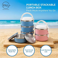 Boîte de rangement compacte à trois niveaux en acier inoxydable 304, multicolore, empilable, isotherme, chauffable, anti-fuite, pour le déjeuner en extérieur