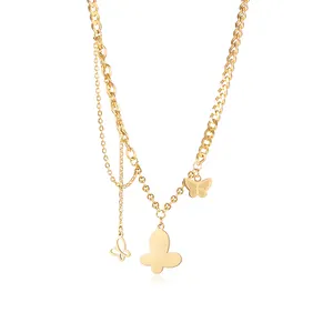 Jewelry Accessories Butterfly Design Charm Necklace Gold Plated Stainless Steel Wholesale Women 18K Trendy Plastic Link Chain