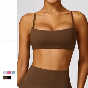 Blank Womens Removable Padding Aesthetic Crop Top Fashion Gym Fitness Workout Yoga Wear Backless Strappy Sports Bra For Ladies