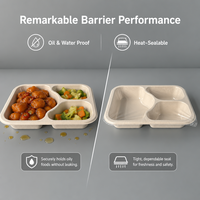 Barquette à repas prêts-à-manger à 3 compartiments en bagasse de canne à sucre avec revêtement PLA, faible coût de moulage personnalisé, conteneur alimentaire congelé compostable sans PFAS