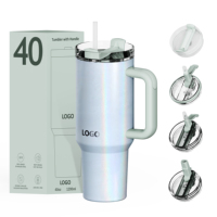 Gobelet isotherme personnalisé avec logo, 20, 30, 40 oz, avec poignée et couvercle à paille rabattable, en acier inoxydable à double paroi, isolé sous vide, pour voyage