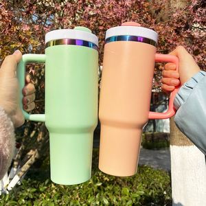 2024 New Style Powder Coated 40Oz Macaron Rainbow Plated Tumbler <b>Mugs</b> Cups With Handle for Laser Engraving - Product Image 3