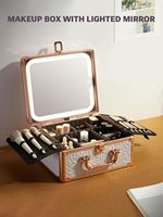 Boîte à cosmétiques en aluminium avec éclairage LED, 3 luminosités réglables, avec miroir