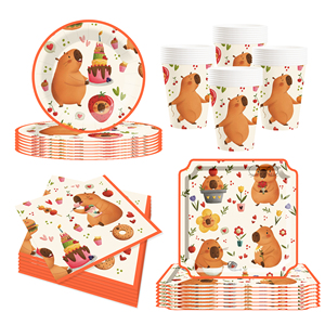 DAMAI Artículos para Fiesta de Cumpleaños de Capibara, Platos de Papel de Capibara, Servilletas, Vajilla de Animales para la Cena, Recuerdos de Fiesta, Suministros para Mesa de Animales, Sirve para 8 Personas - Product Image 1