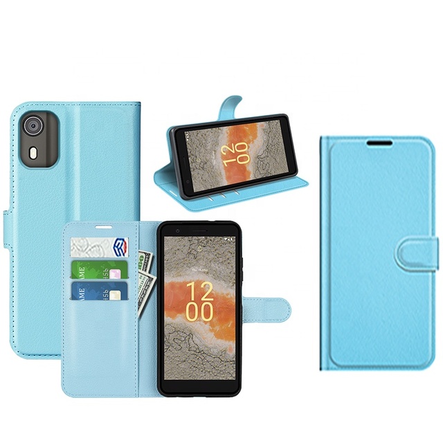 For Nokia C02 C1 C21 Plus Classic Folio Litchi Texture Flip Leather Wallet Back Cover