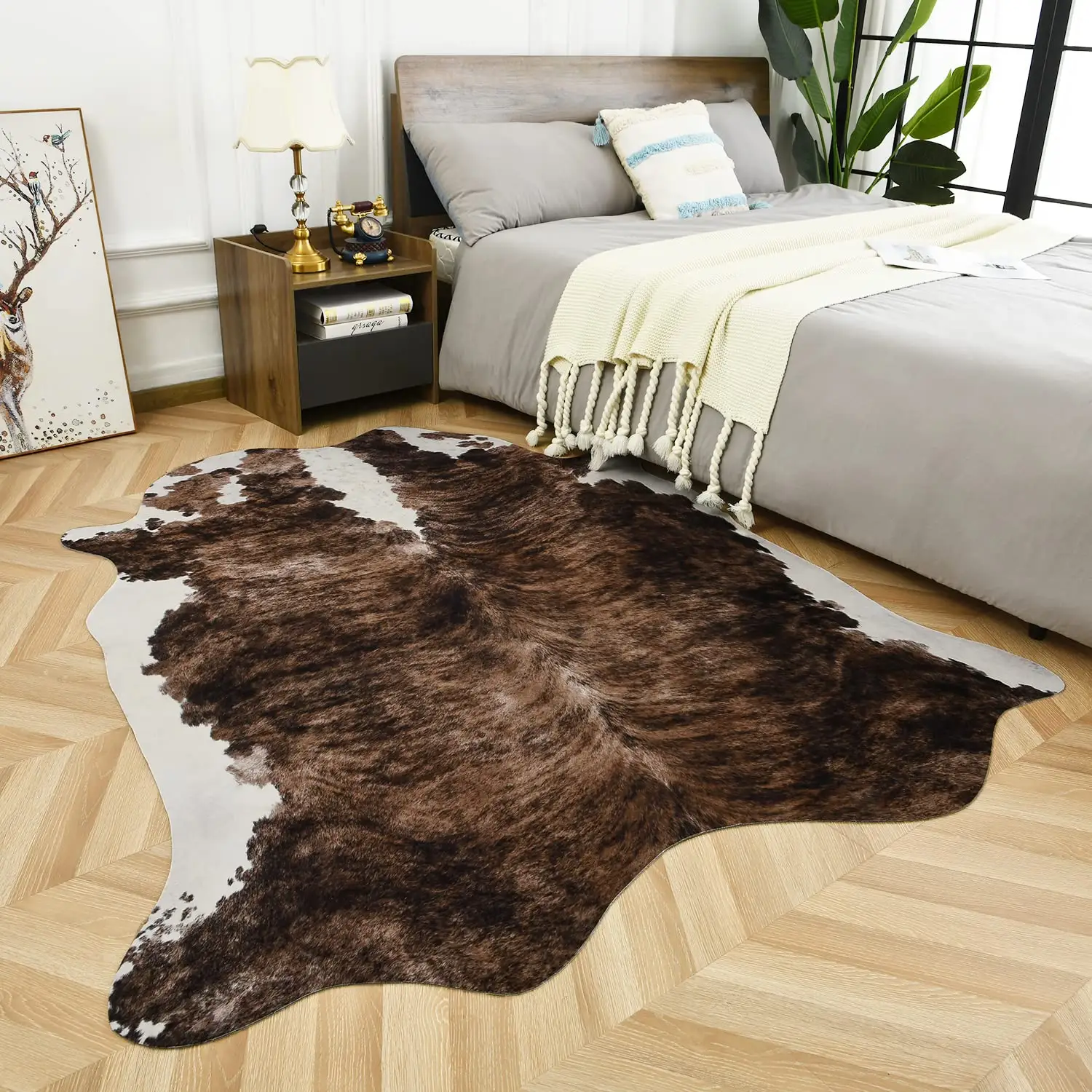 Alfombra de piel de vaca sintética, alfombras con estampado 3D de vaca para dormitorio, sala de estar, alfombra de tela de piel sintética, alfombra con estampado de animales
