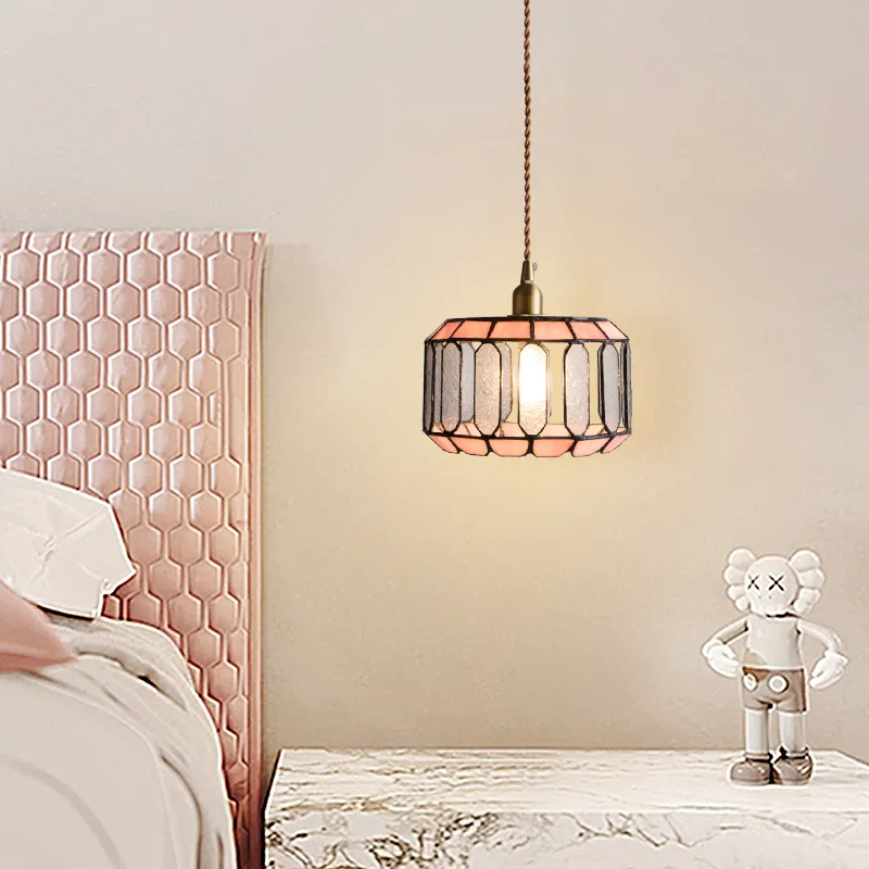 침대 옆 램프 레트로 향수 작은 샹들리에 다채로운 유리 펜던트 조명 교수형 램프 비품 옆에 거실 식사