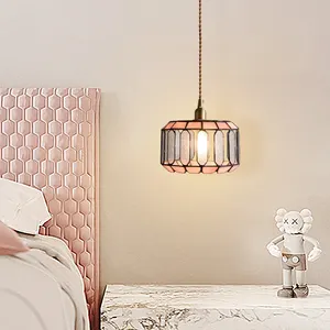 Nachttischlampe retro nostalgisch kleiner Kronleuchter buntes Glas Anhängerlichter Esszimmer Wohnzimmer nebenan hängende Lampe Einrichtungen