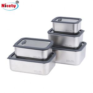 Factory Customization Leakproof 304 Stainless Lunch Box Rectangular Sealed <b>Kitchen</b> Food Container With Glass Cover - Product Image 1