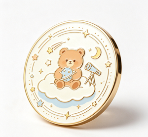 <b>Cute</b> <b>Bear</b> Enamel Coin Metal Craft Round Pin Moon and Star Cartoon Gift Decor - Product Image 4