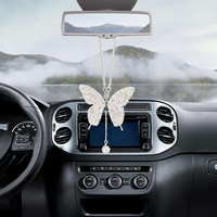 Xingyue Élégant Faux Cristal Scintillant Métal Ornements Intérieurs de Voiture Accessoires Breloque de Rétroviseur Papillon Étincelant Collier