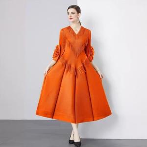 Vestido Midi de Jacquard Elegante con Cintura Natural para Mujer, Estilo Vintage, con Solapa Floral de Lujo, para Fiesta o Graduación, Nueva Llegada - Product Image 1