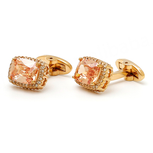 Boutons de manchette de haute qualité pour hommes, une touche d'élégance française, boutons de manchette carrés pour chemise incrustés de pierres de zircon orange - Product Image 2
