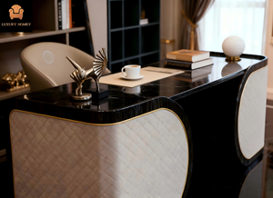 Scrivania da Ufficio Moderna di Lusso in Legno Nero e Oro - Arredamento Commerciale Durevole ed Ecologico per Villa/Ufficio - Product Image 4
