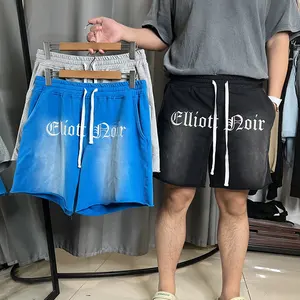 Benutzer definierte Sun Faded Shorts Sommer Baumwolle Kordel zug Vintage Männer Raw Edge Acid Wash Shorts