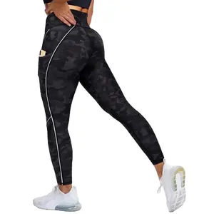 2023 atacado sexy leggings de tecidos fitness personalizável, calças de yoga madura, esportes, com bolso lateral para mulheres