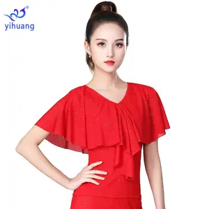 Mới Latin Dance thực hành Tops hiện đại Dance Dance cạnh tranh v-cổ mỏng ngắn tay sequin Tops