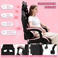 Chaise de jeu ergonomique avec oreilles de chat mignonnes, coussin à ressorts ensachés, massage lombaire, chaise d'ordinateur en cuir bleu et blanc pour filles et adultes