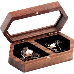 Wooden Black Walnut Jewelry Box Hexagon Shape 14x6x8cm Elegant <b>Storage</b> Display For <b>Rings</b> Necklaces Wedding Engagement - Product Image 5