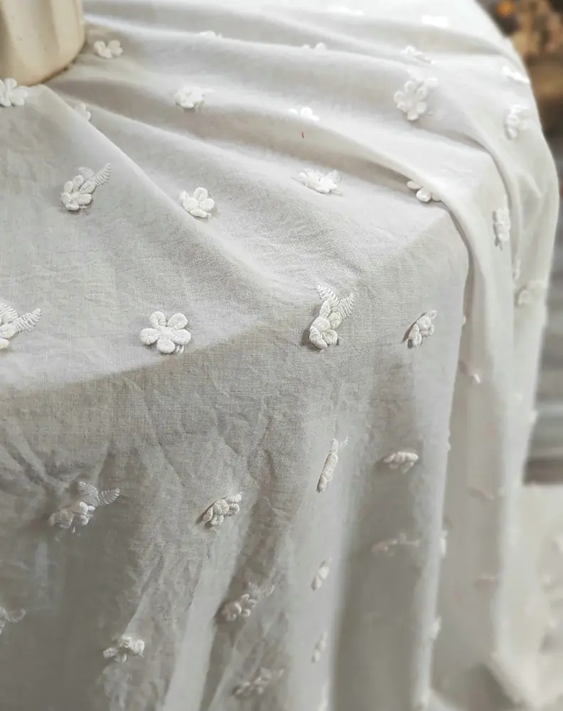 Robe de mariée 100% en coton, tissu brodé à motif végétal pour femme, vêtements