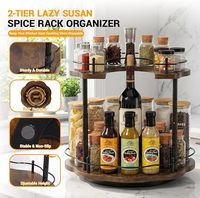 Étagère de rangement rotative en bois à 2 niveaux, 360° °   Organisateur rotatif pour épices de cuisine, salle de bain et maquillage