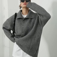 Cardigan en maille respirant à col en V et manches longues pour femme, nouveau style décontracté, couleur unie, coupe ample, avec logo avant et arrière, idéal pour l'automne et l'hiver