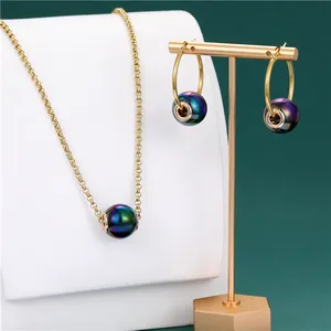 Hot new Hawaii 14K stainless steel thick chain single pearl necklace earrings anti-allergy non-fading jewelry