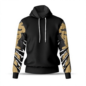 Sweat à capuche unisexe noir avec manches imprimées tigre doré, coupe ample, décontracté, pull tricoté d'automne, imprimé par transfert thermique, 100 % polyester - Product Image 1