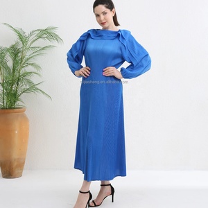 Miyake femmes à manches longues Style Boho <span class=keywords><strong>robe</strong></span> élégante modeste Maxi plissé tenue décontractée pour le bal d'été grande taille pour les femmes musulmanes - Product Image 1