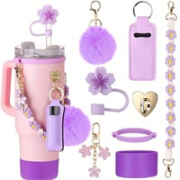 Ensemble de 8 accessoires pour gobelet MM 40oz 30oz : breloque, paille fleurie, poignée, sangle, étui à rouge à lèvres, pompon, bouchon anti-poussière, ensemble portable