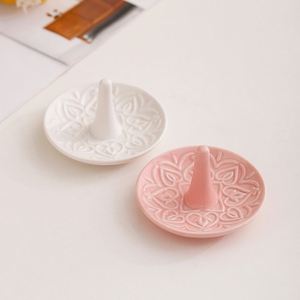 Decorative Raised Heart Design White <b>Ceramic</b> <b>Ring</b> Dish/Dresser Top Jewelry Holder/Trinket Tray - Product Image 3