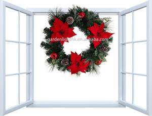 พวงหรีดคริสมาสต์ดอกไม้ประดิษฐ์/เบอร์รี่/โคนต้นสนสีเขียวเป็นมิตรต่อสิ่งแวดล้อม40ซม. สำหรับตกแต่งพวงหรีดคริสต์มาส - Product Image 3